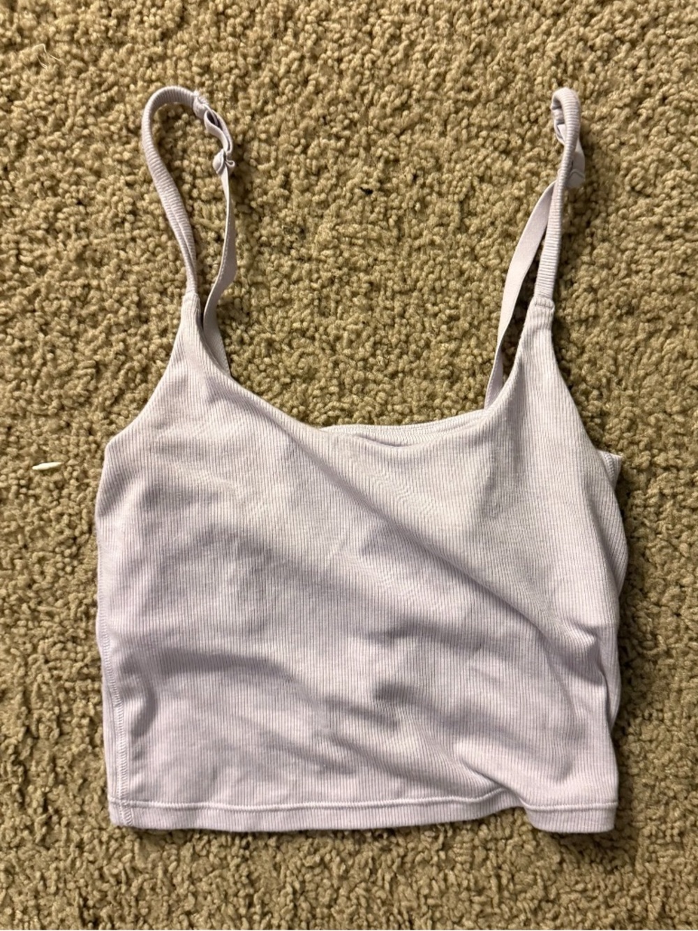 Ribbed Cropped Tank Top in Light Lavender double lined